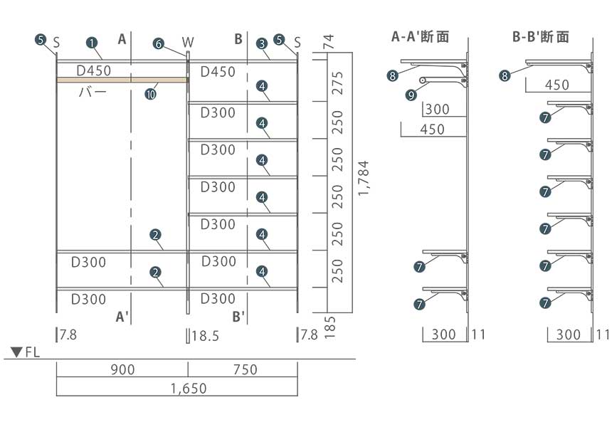 【収納セット】玄関の収納力アップ！黒金具×木製棚板でつくるシューズインクローク［FN-003］ 5